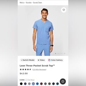 Men's FIGS Ciel Blue Leon Three-Pocket Scrub Top™